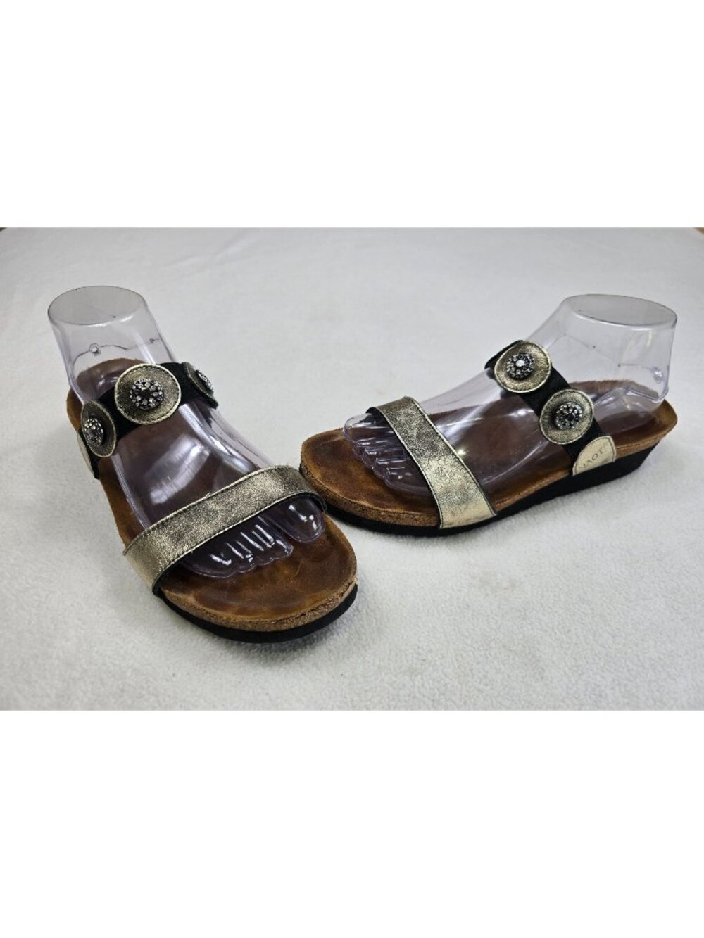 Naot Womens Metallic Sandals Size 41 With Embellished Straps & Cork Sole